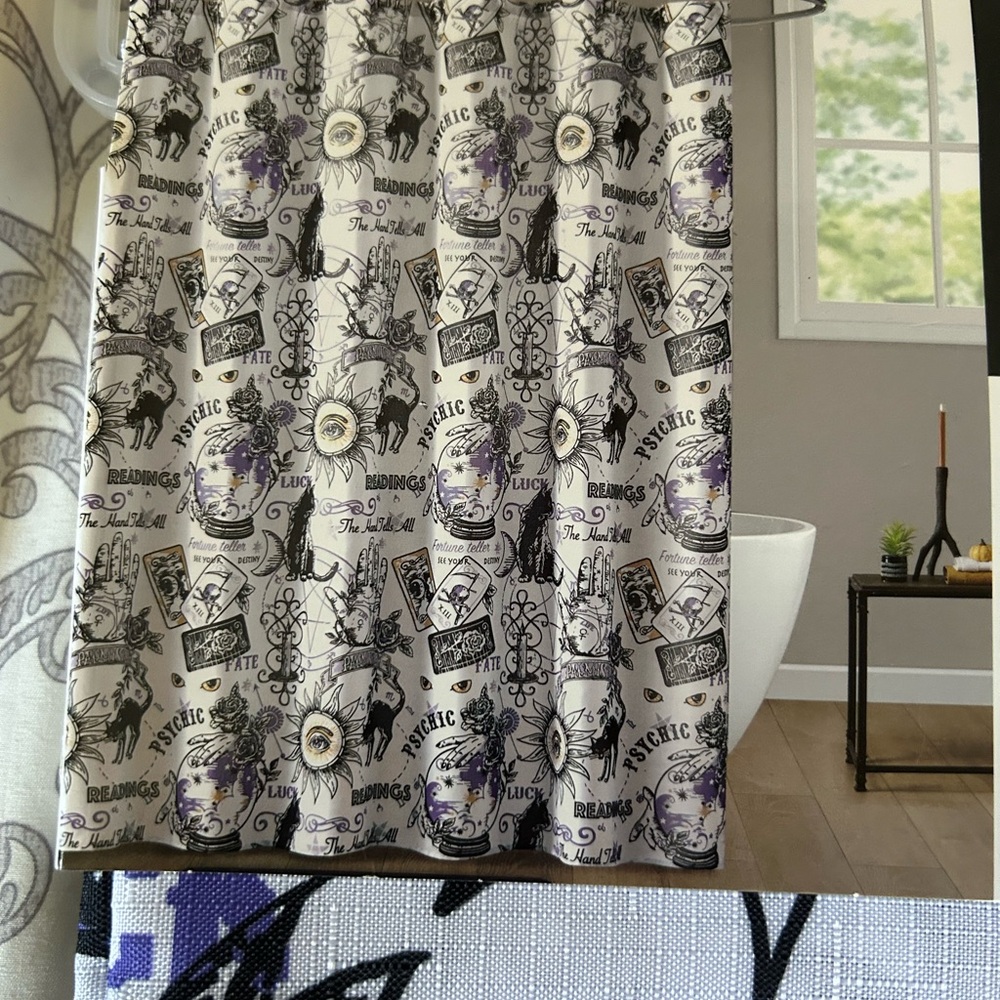 Mystic Tarot Shower Curtain - Black, Purple, White